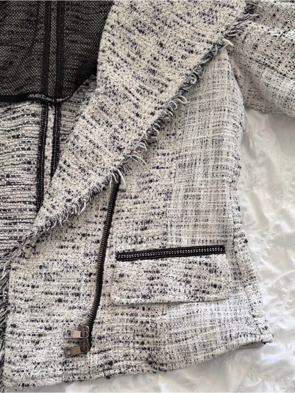 Marc Cain Black and White Tweed Fringe-Trim Blazer - Picture 7 of 9